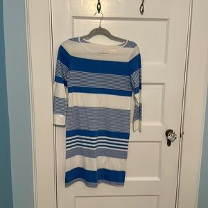 Lilly Pulitzer dress with tags. 3/4 sleeve, blue and white stripe dress